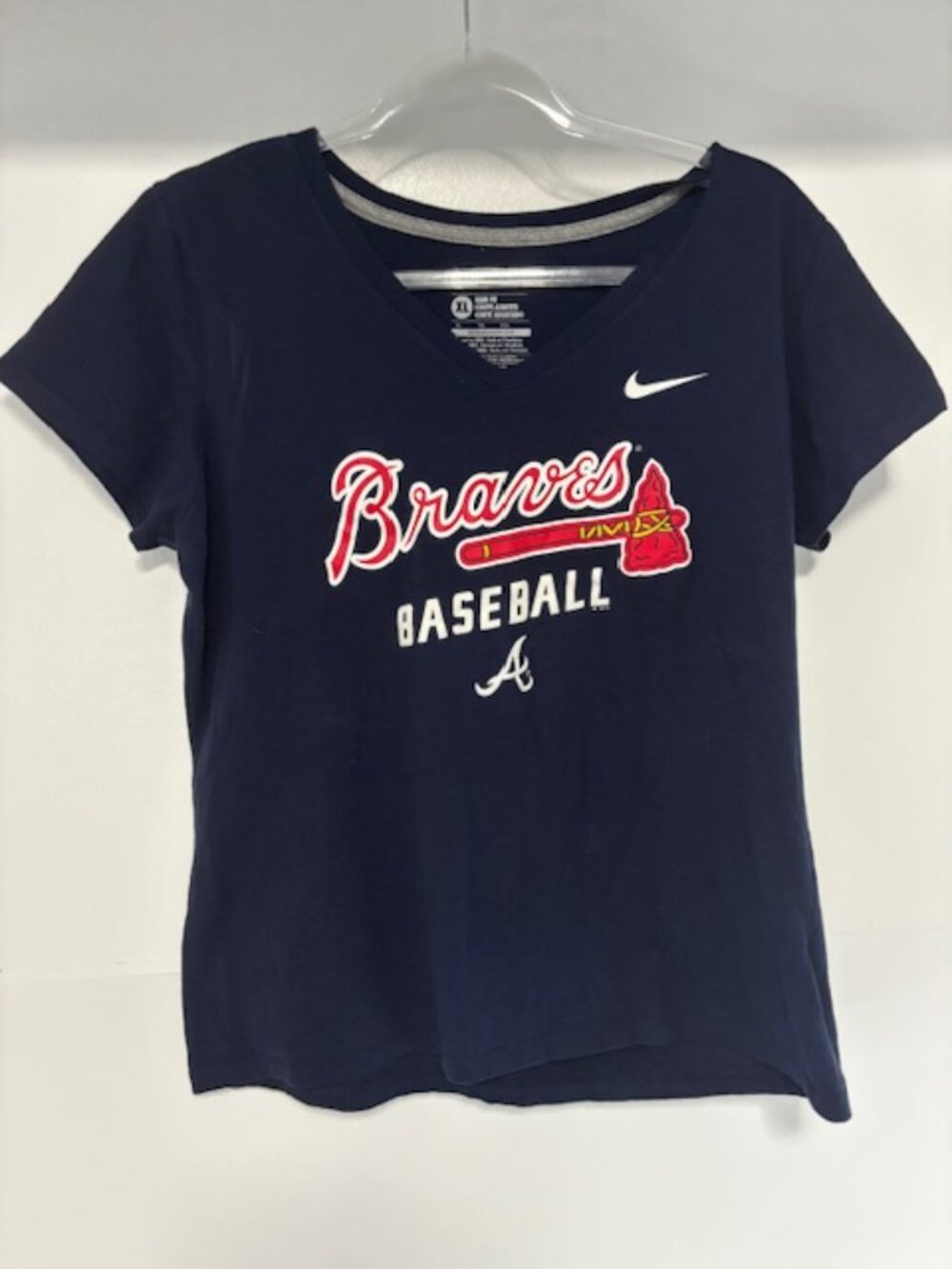 Nike Men’s XL Slim Fit Atlanta Braves Baseball T‑Shirt Navy Short Sleeve Logo